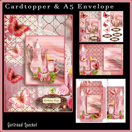 Cardtopper with Matching Envelope Tea Time Pink 653