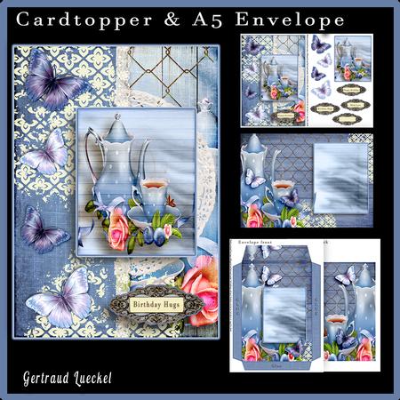 Cardtopper with Matching Envelope Tea Time Blue 654