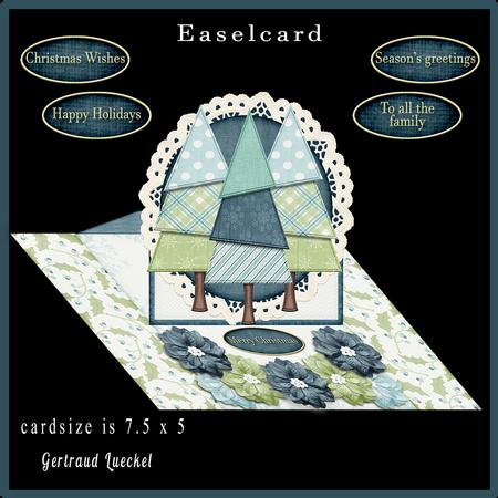 Easelcard Poinsettia Blue Green Christmas Trees 658