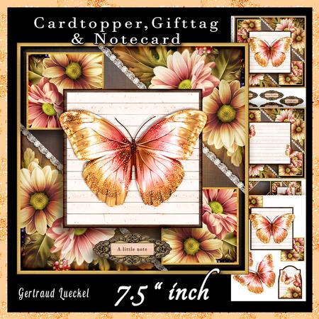 Cardtopper Flowers & Butterfly Autumn Colors 663
