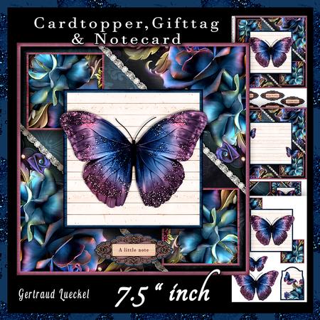 Cardtopper Flowers & Butterfly Dark Moon 664