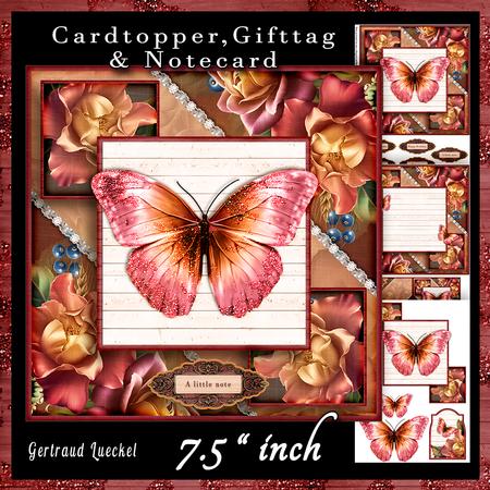 Cardtopper Flowers & Butterfly Pink 666