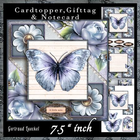 Cardtopper Flowers & Butterfly Blue 667