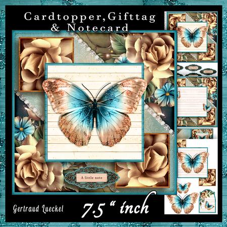 Cardtopper Flowers & Butterfly Elegant Creme Beige 668
