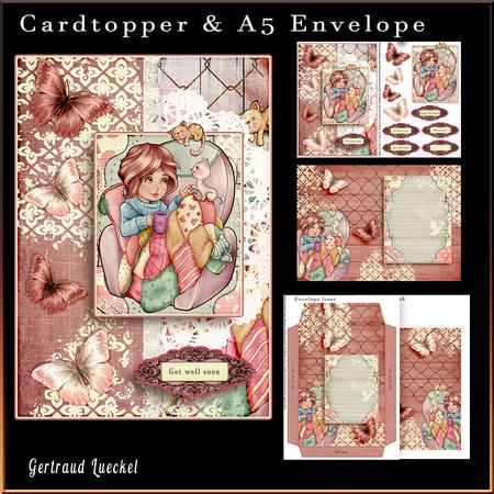 Cardtopper with Matching Envelope Get Well Soon 715