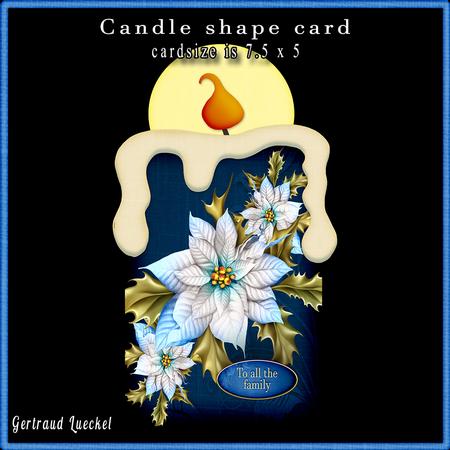 Candle Shape Card Blue Poinsettia Christmas 725