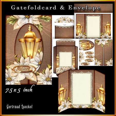 Gatefold Card & Envelope Christmas Poinsettia 730