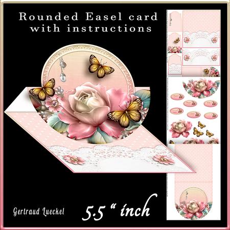 Rounded Easel Card Pink Roses 756