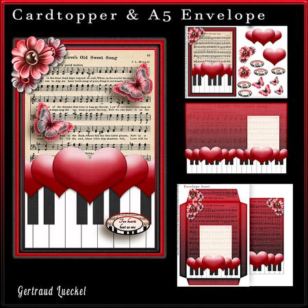 Cardtopper with Matching Envelope Red Black 762