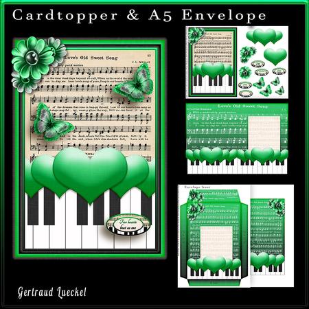 Cardtopper with Matching Envelope Green Black 764