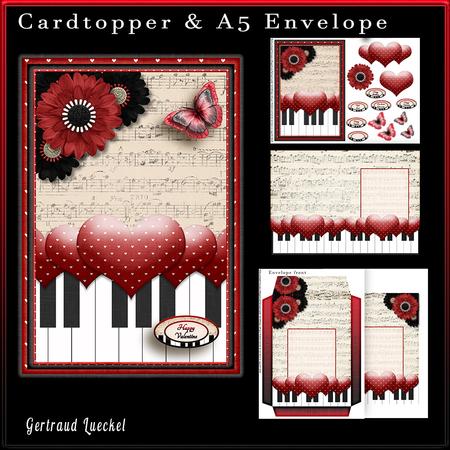Cardtopper with Matching Envelope Red Black 765