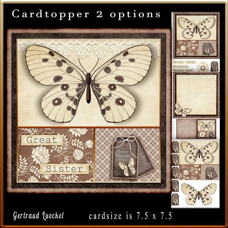 Cardtopper Butterly Themed Creme Brown 778