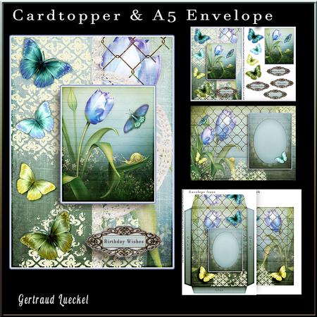 Cardtopper with Matching Envelope Blue Tulip 784