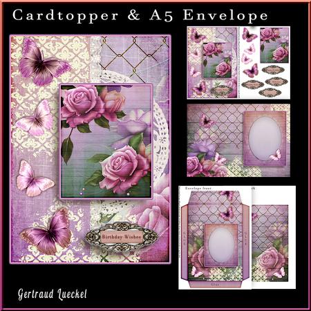 Cardtopper with Matching Envelope Soft Pink Rose 785