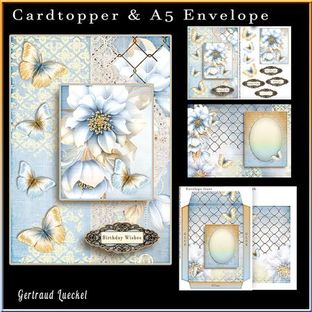 Cardtopper with Matching Envelope Ice Rose 869