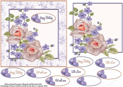 Card Topper purple rose 102
