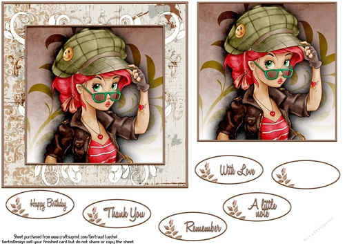Card Topper Young Lady Tattoo 109
