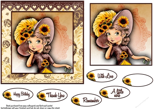 Card Topper Victorian Lady Sunflower 112