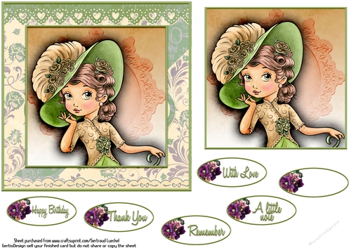 Card Topper Victorian Lady  green 111
