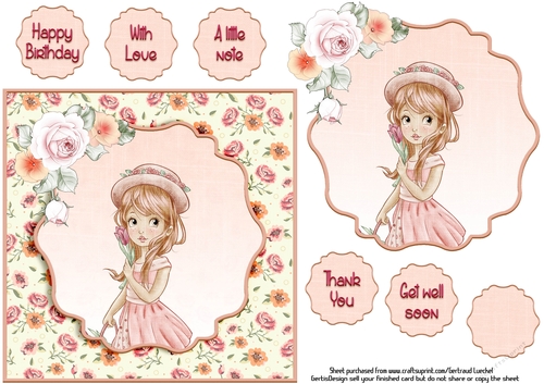 Card Topper Beautiful Rose Tulip Girl 112