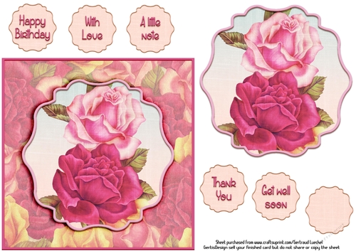 Card Topper  pink blush roses 124