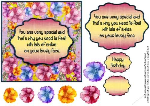 Beautiful Happy Colors Birthday Flower Sentiment Card Topper 126