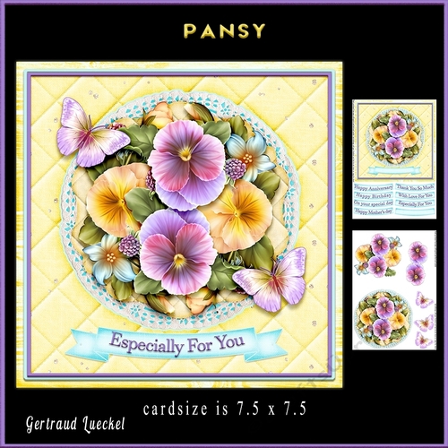 Lace and Flowers Pansy card topper kit 904