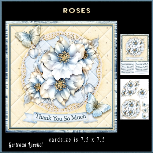Lace and Flower  blue creme Roses card topper kit 905