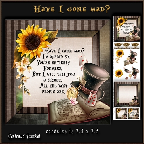 Wonderland Have I gone Mad topper rabbit 917