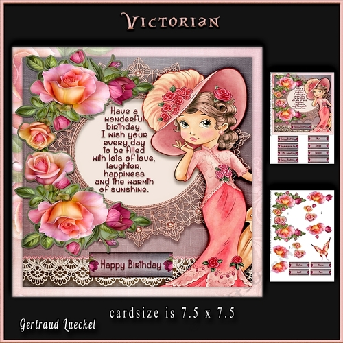 Vintage Victorian Time Lady Pink Roses 918
