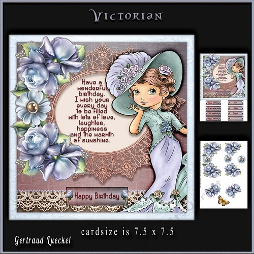 Vintage Victorian Time Lady Blue Purple Roses 919