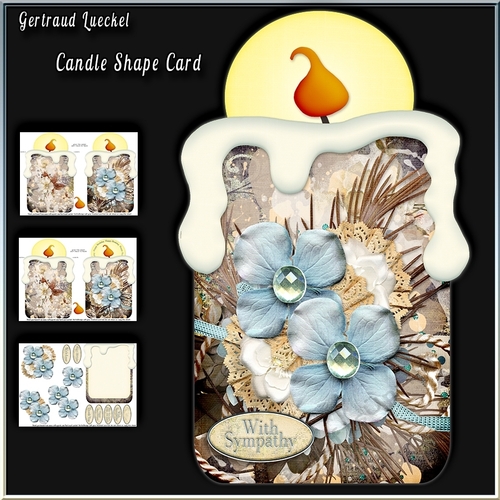 Candle Shape Card Vintage Blue Creme Flowers 940