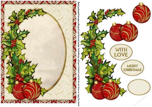 Christmas Holly & Bauble without Text Red