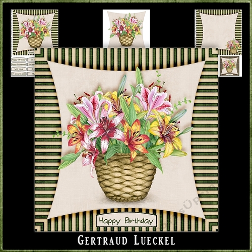 Watercolor Flower & Stripes Basket 984