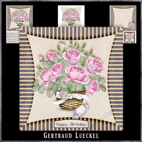 Watercolor Flower & Stripes Basket 985