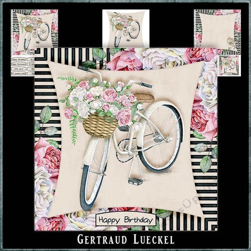 Watercolor Flower & Stripes Basket Bike 986