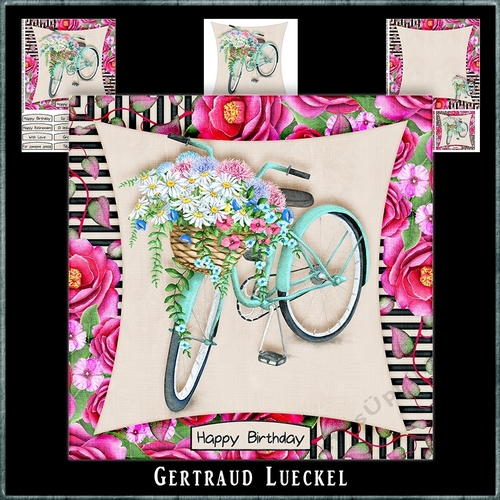 Watercolor Flower & Stripes Basket Bike 987