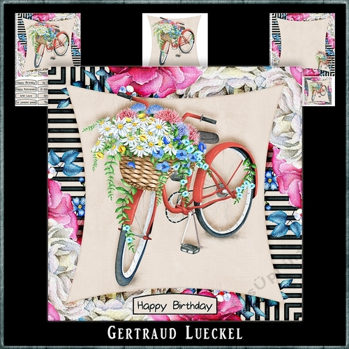 Watercolor Flower & Stripes Basket Bike 988