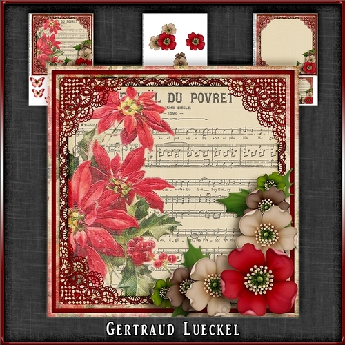 Vintage Christmas Poinsettia Card Kit 1040