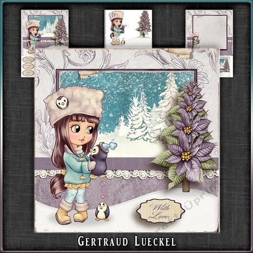 Cute Penguin Winter Scene Vintage Card Kit 1050