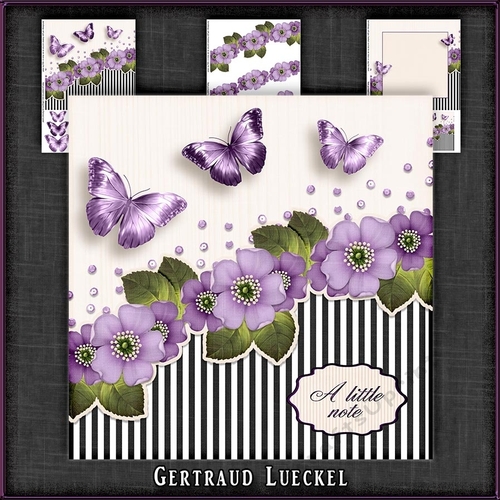 Vintage stripes flowers and butterflies purple 1076
