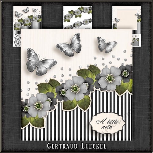 Vintage stripes flowers and butterflies grey 1078