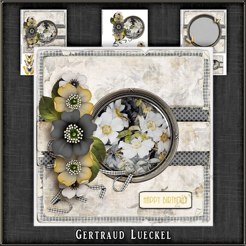 Vintage dots flowers and butterflies grey 1079