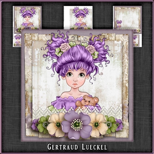 Vintage Wildroses Girl Card Topper 1082