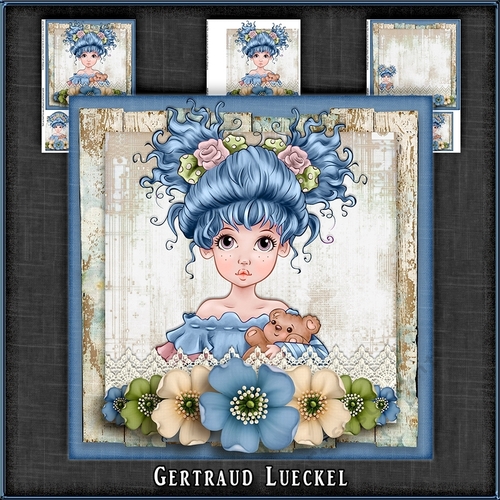 Vintage Wildroses Girl Card Topper 1083