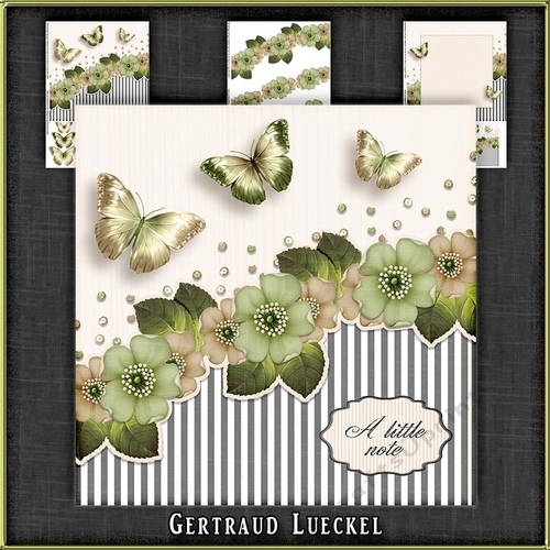 Vintage stripes flowers and butterflies pastel green brown 1092