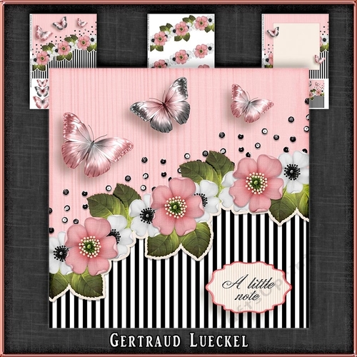 Vintage stripes flowers and butterflies red black white 1095