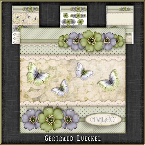 Vintage Stripes Dots Flowers purple green 1098