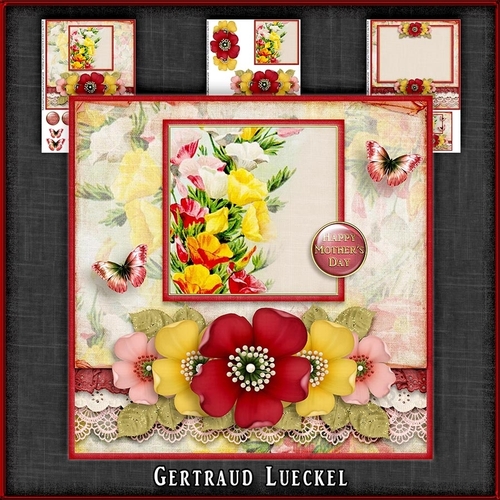 Vintage Grunge Card Kit  Flowers and Laces red yellow 1148