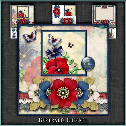 Vintage Grunge Card Kit  Flowers and Laces red blue white 1149